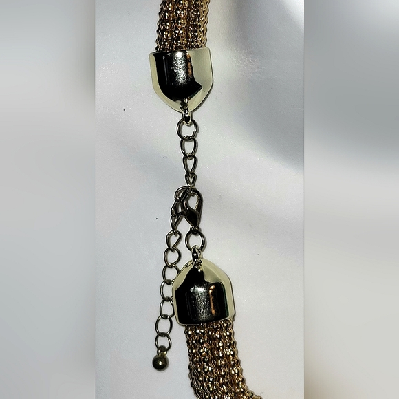 Vintage 70's Style Gold & Turquoise Tone Metal Chain Statement Necklace - Picture 3 of 3